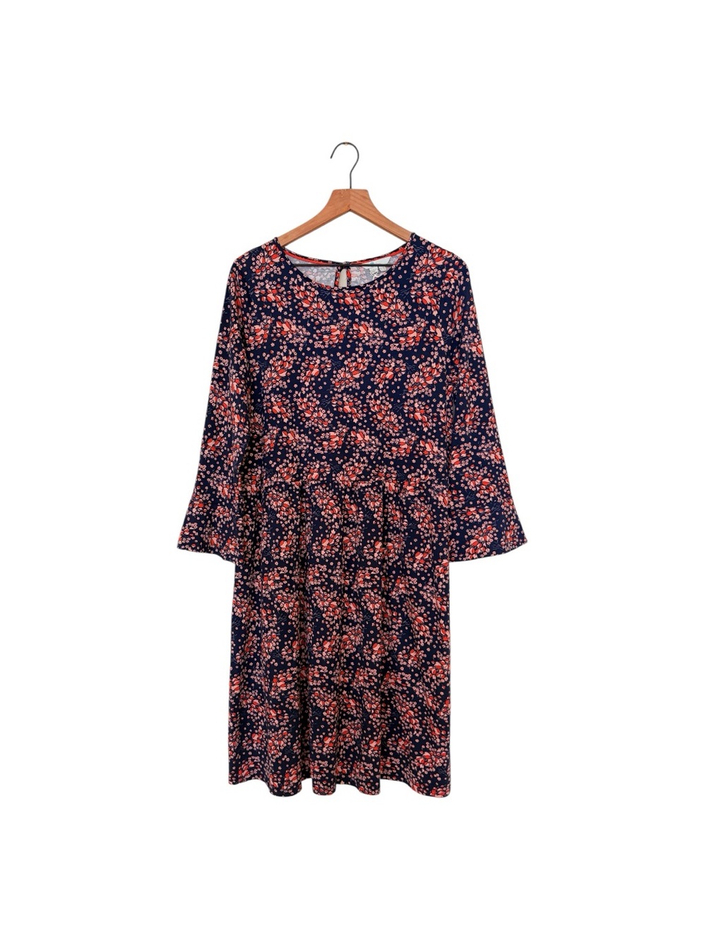 BODEN  Navy Pink Floral Print 3/4 Sleeves Jerseys Tie Cuffs Pockets Dress 12 L